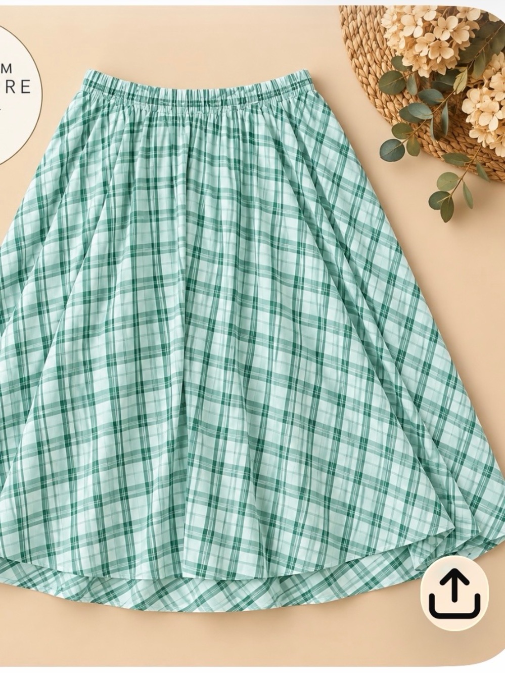 Nordstrom Signature Green Plaid Full Midi Skirt Size M